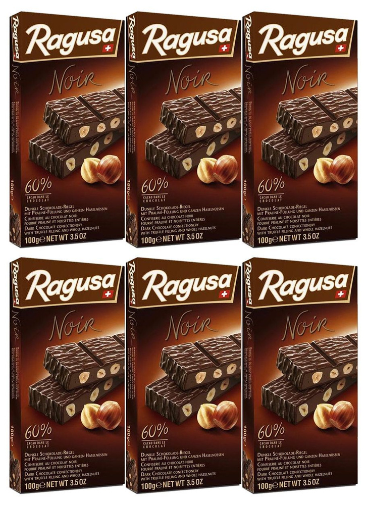 Шоколад горький Ragusa Noir с трюфельной начинкой и целыми лесными орехами, 100г х 6шт  #1