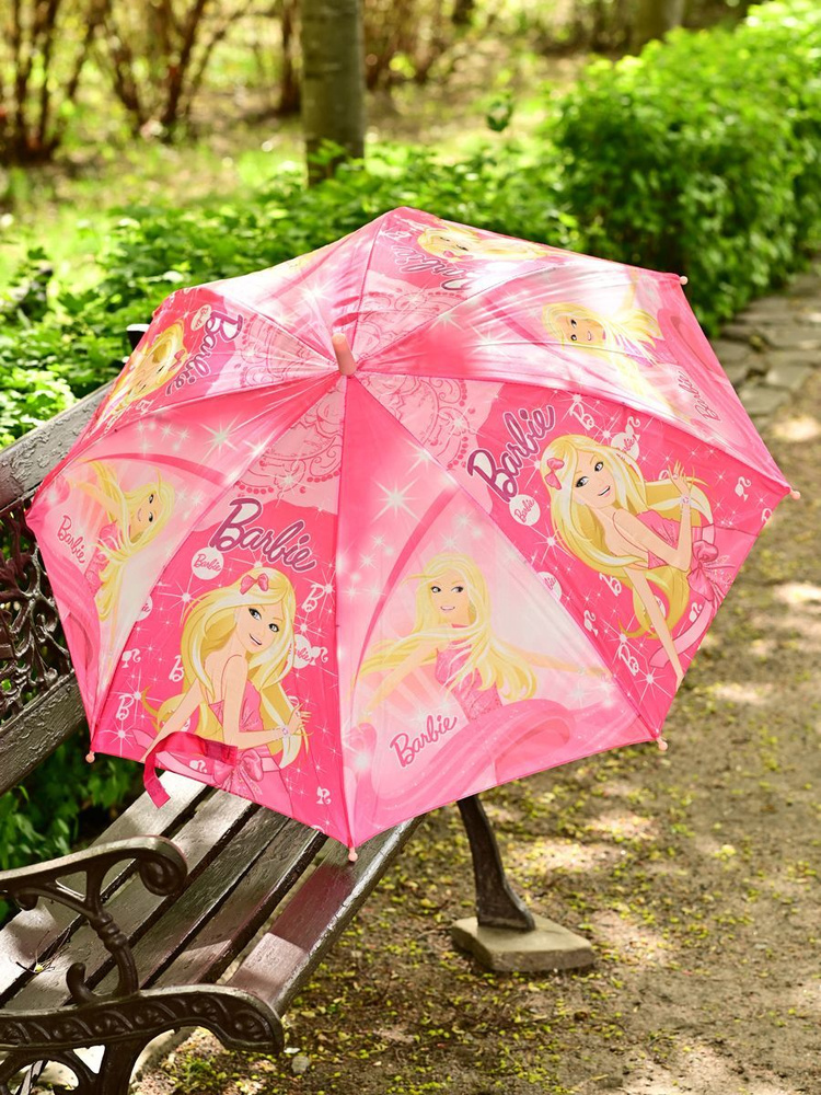 Зонт детский трость для девочки кукла барби полуавтомат Barbie  #1