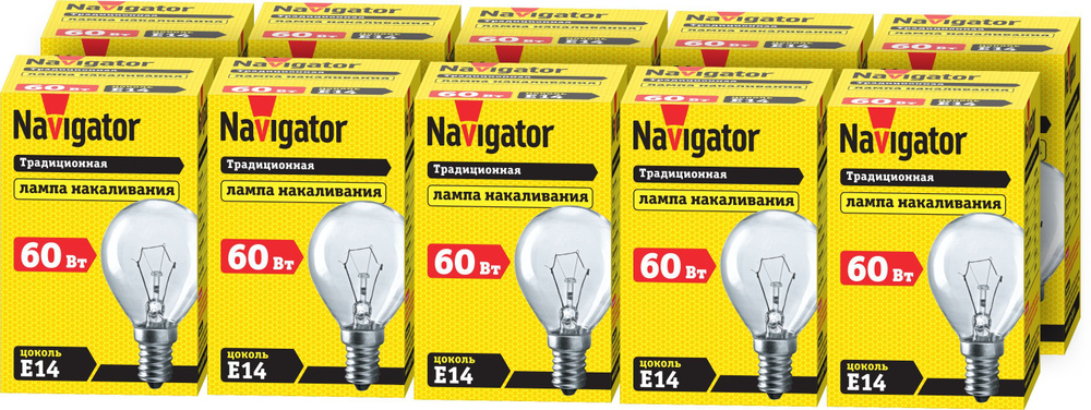 Navigator Лампочка NI-C_прозрачный, Теплый белый свет, E14, 60 Вт, Накаливания, 10 шт.  #1