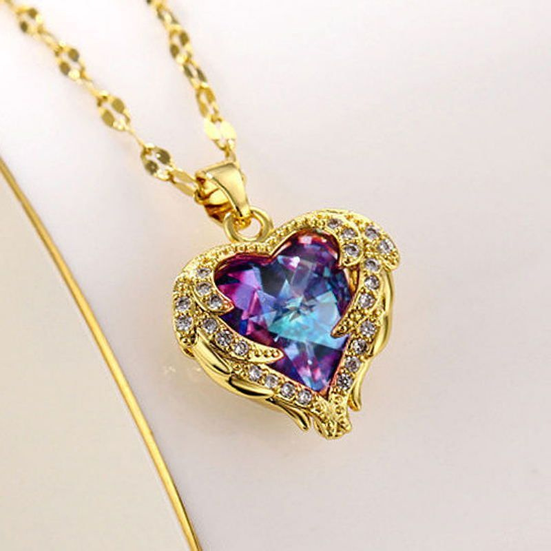 Ожерелье с камнем в форме сердца с цепочкой золотистое #1