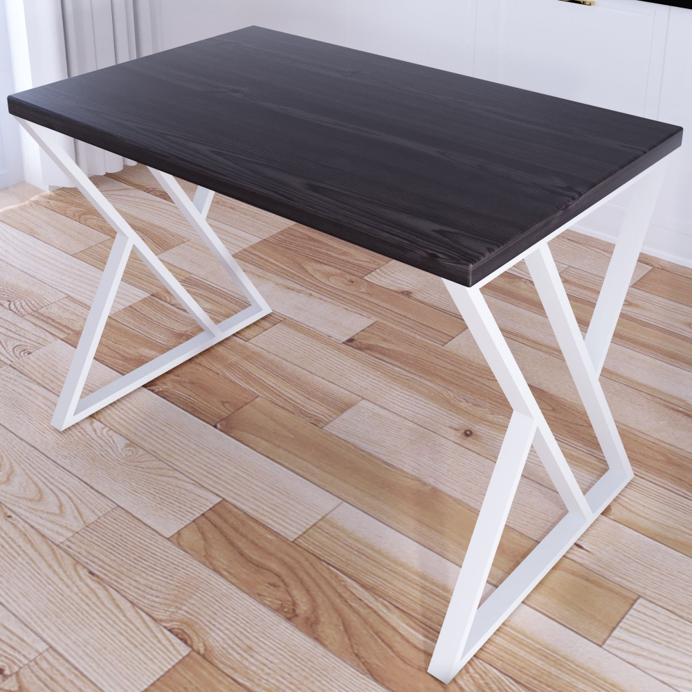 Стол кухонный Loft со столешницей цвета венге из массива сосны 40 мм и белыми металлическими Z-образными #1
