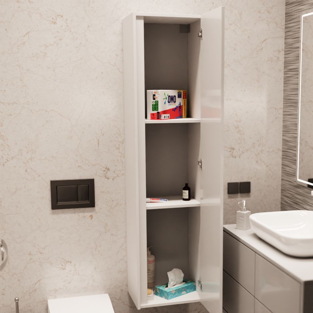 Пенал подвесной в ванную комнату Скади, Белый 40х160х32 см, Vivoline  #1