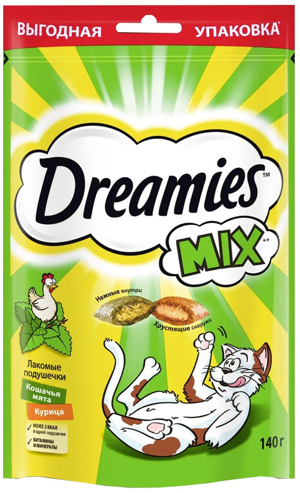 Dreamies Mix Лакомые подушечки для кошек, с курицей и мятой, 140 г  #1