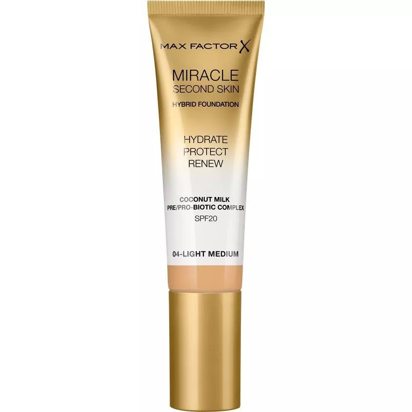 Miracle touch second skin MAX FACTOR № 04 Light Medium, тональная основа #1