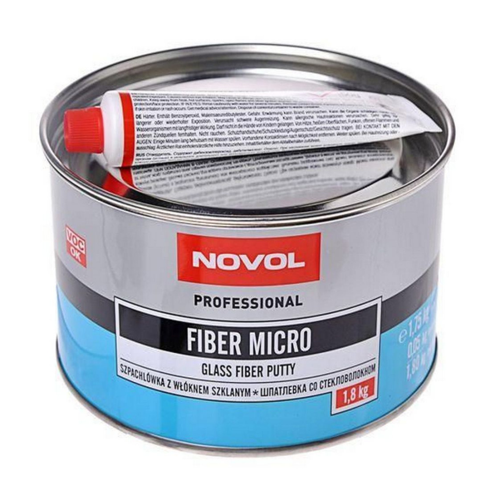 Шпатлевка автомобильная NOVOL FIBER MICRO Glass Fiber Putty со стекловолокном полиэфирная 1,8 кг  #1