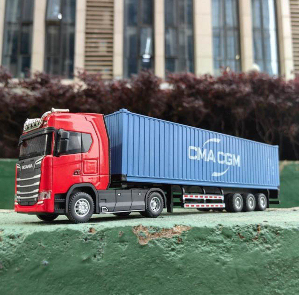 Модель седельного тягача Scania игрушка дальнобойщик фура с прицепом грузовик 1/ 50 со звуком и светом #1