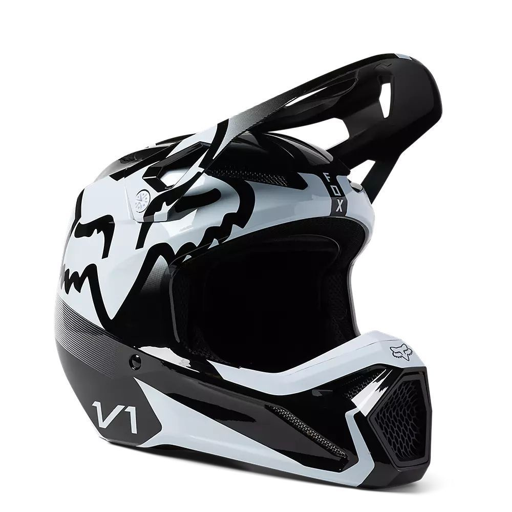 Мотошлем для Мотокросса подростковый Fox V1 Leed Youth Helmet, (Black/White, YS) 2023  #1