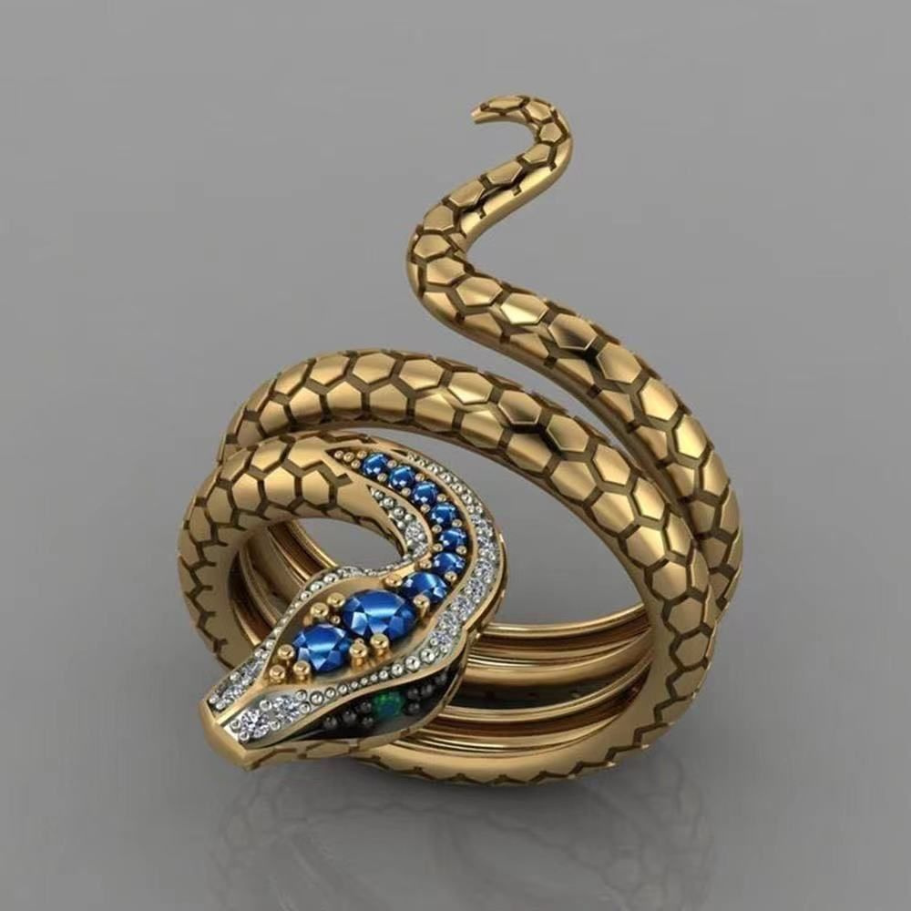 Кольцо "Золотистая драгоценная змея", размер регулируется / с камнями  #1