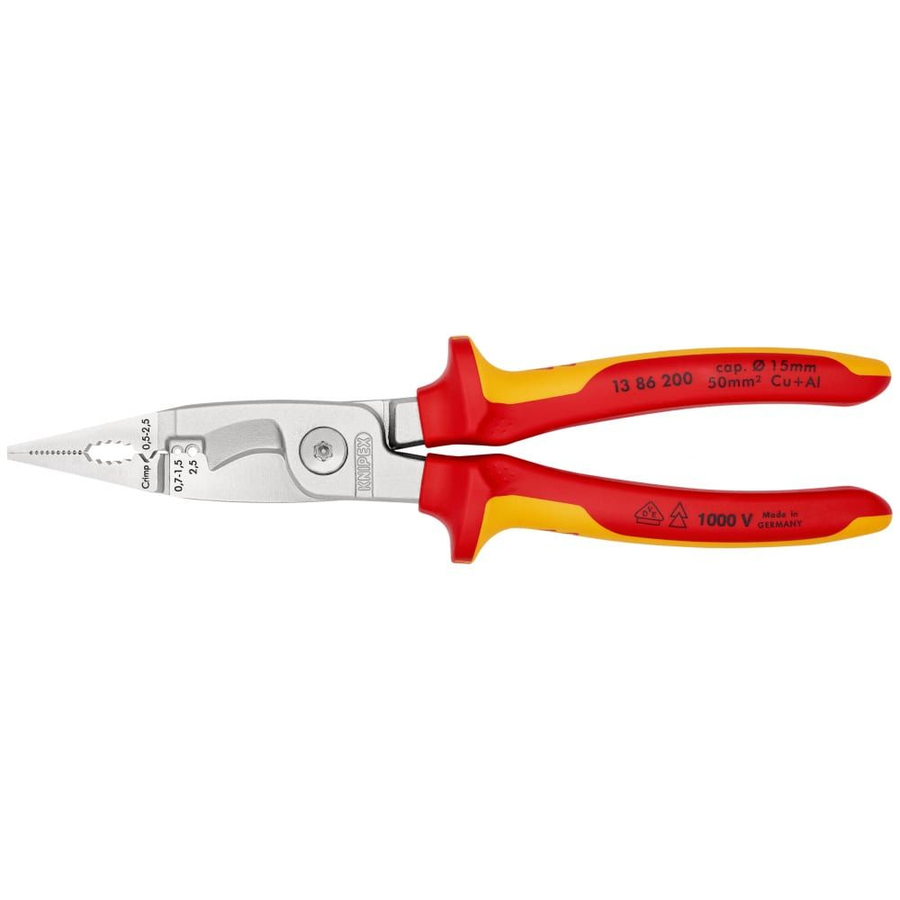 Knipex Клещи электромонтажные VDE, 6-в-1, 200 мм, диэлектрические, хром, 2К ручки, KN-1386200SB  #1