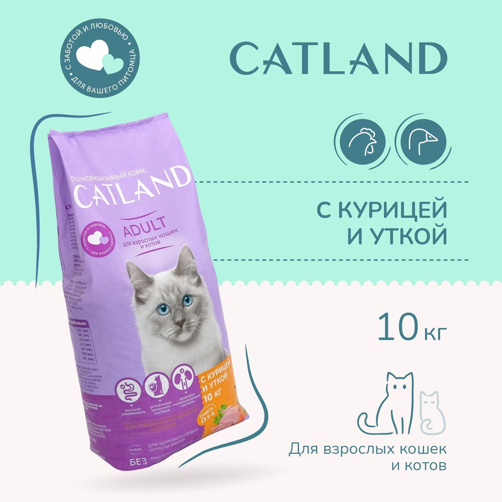 Сухой корм для взрослых кошек Catland Adult, с курицей и уткой, 10 кг  #1