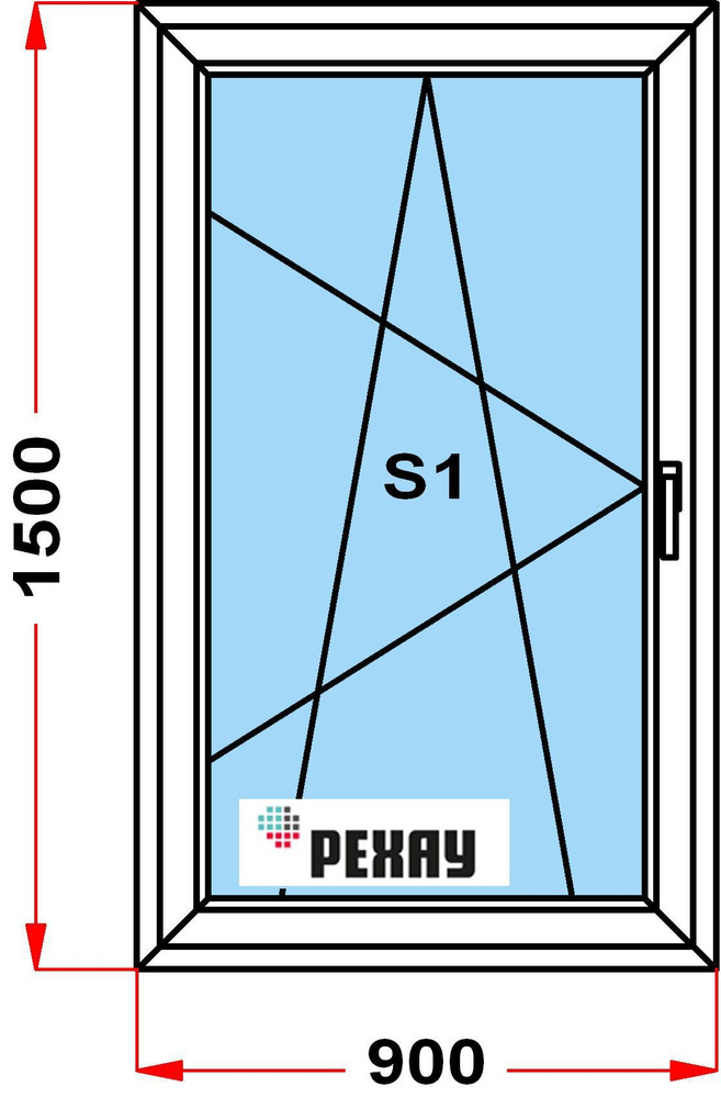 Окно пластиковое, профиль РЕХАУ BLITZ (1500 x 900), с поворотно-откидной створкой, стеклопакет из 2х #1