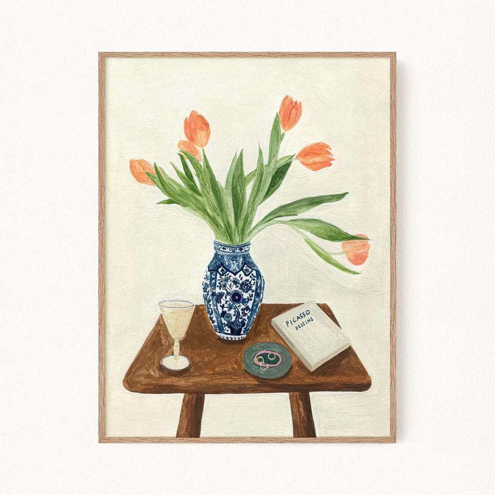 Постер для интерьера "Tulips in Delft Blue Vase IV", 21х30 см #1