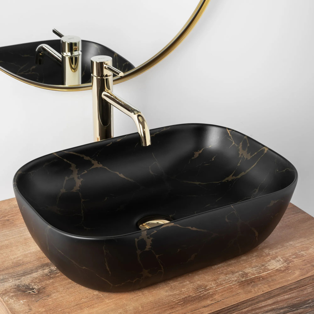 Керамическая раковина (умывальник) для ванной Rea Belinda / Раковина накладная без перелива, цвет черный #1