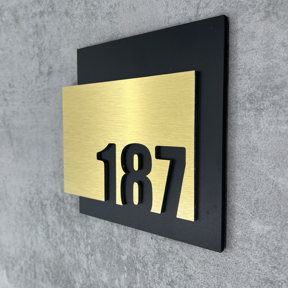 Цифры на дверь квартиры, табличка самоклеящаяся номер 187, 15х12см, царапанное золото  #1