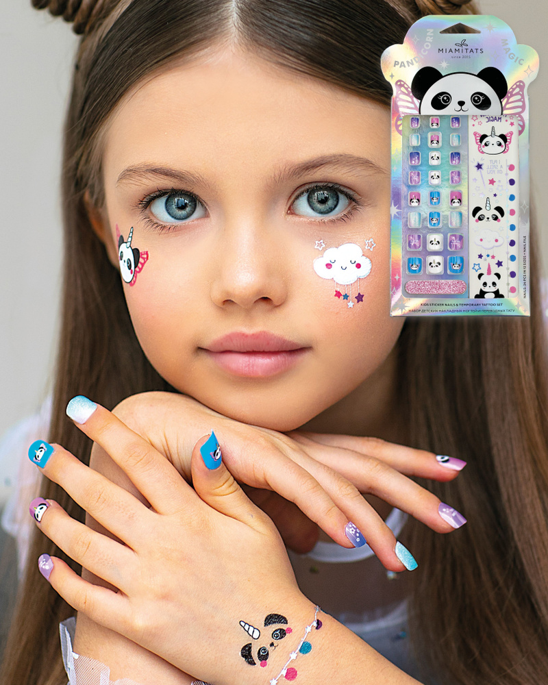 MIAMITATS KIDS Подарочный набор для девочки Pandicorn magic, накладные ногти детские и переводные тату #1