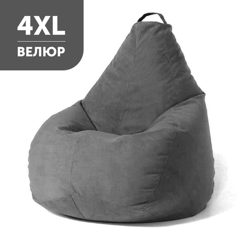 COOLPOUF Кресло-мешок Груша, Велюр натуральный, Размер XXXXL,серый, темно-серый  #1