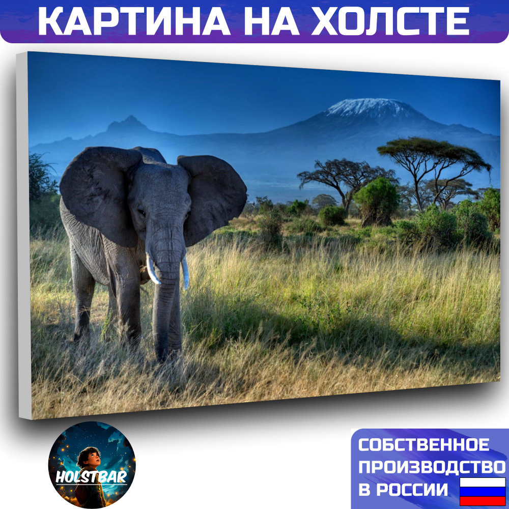 Картина на холсте Африка слон в саванне пейзаж 60х80 см HOLSTBAR  #1