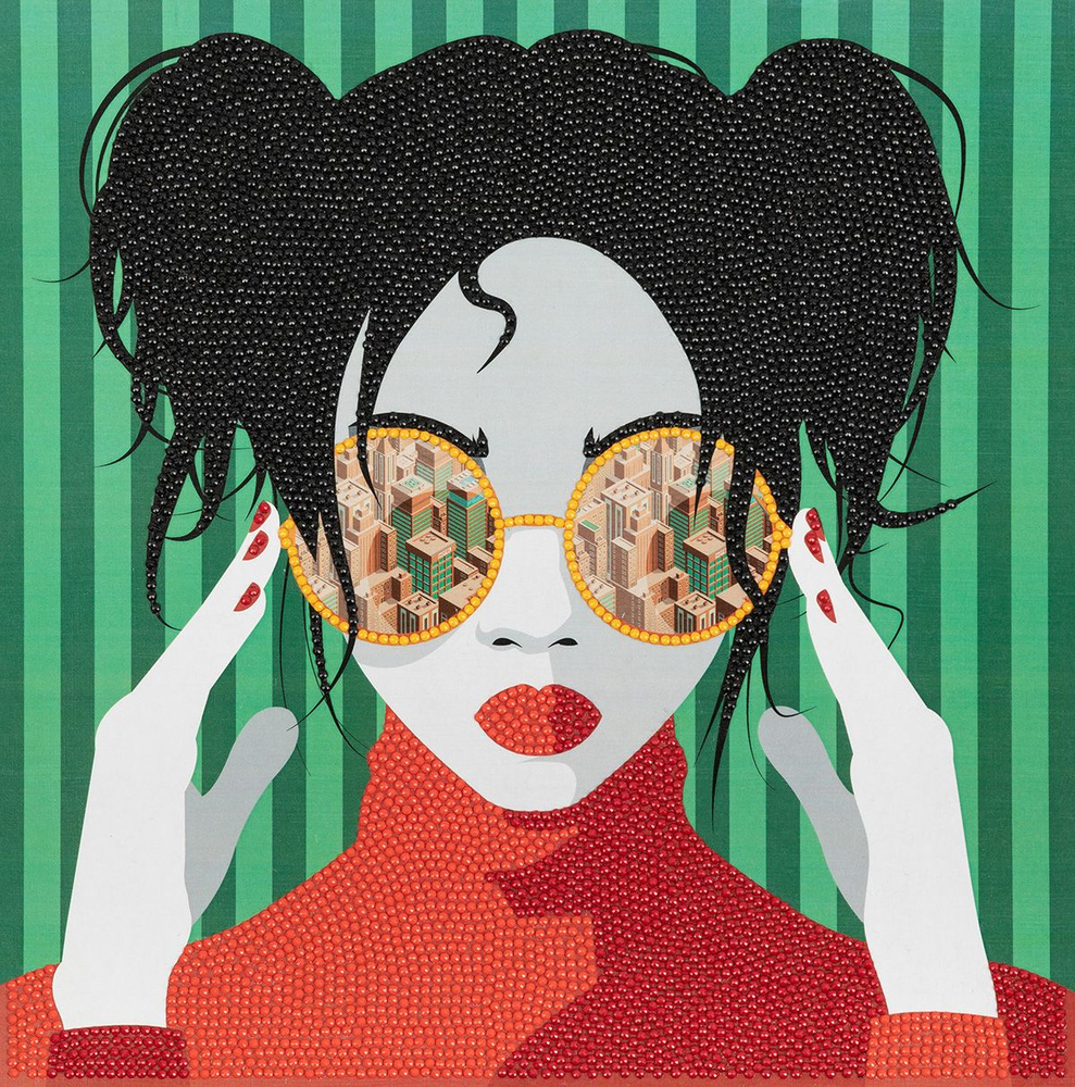 Набор ФРЕЯ кристальная (алмазная) мозаика ALBP-274 постер "Девушка в красном" 30х30 см  #1