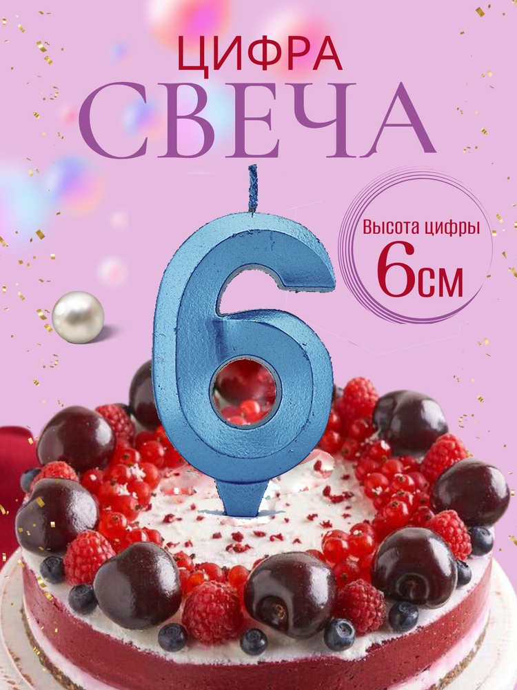 Свечи для торта цифры 6, бирюзовый #1