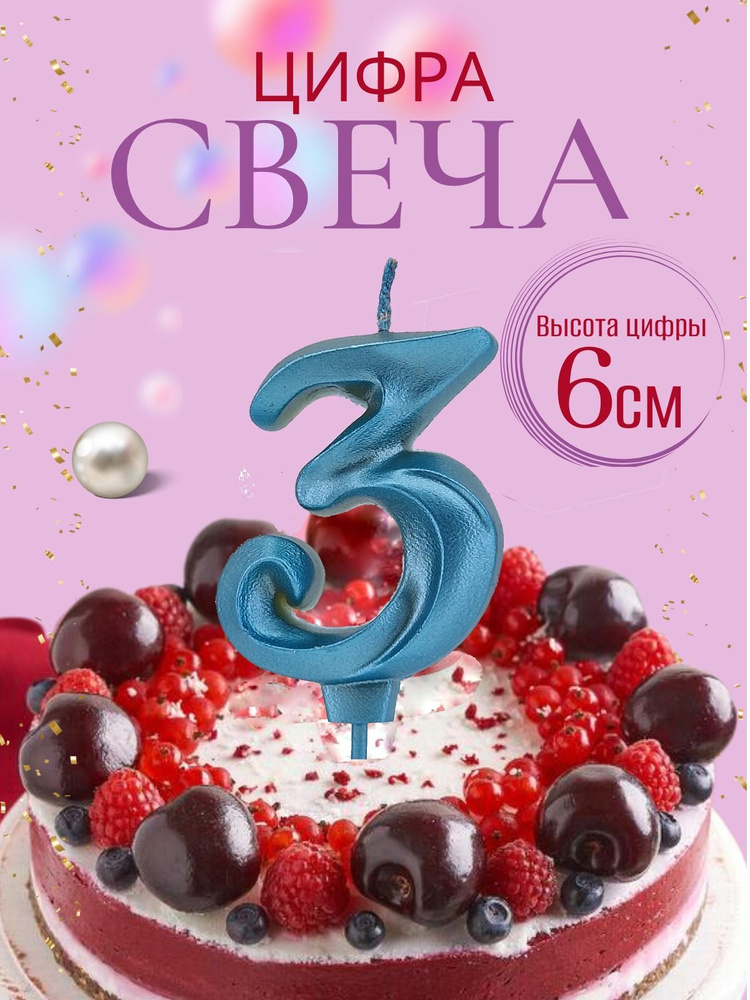 Свечи для торта цифры 3, бирюзовый #1