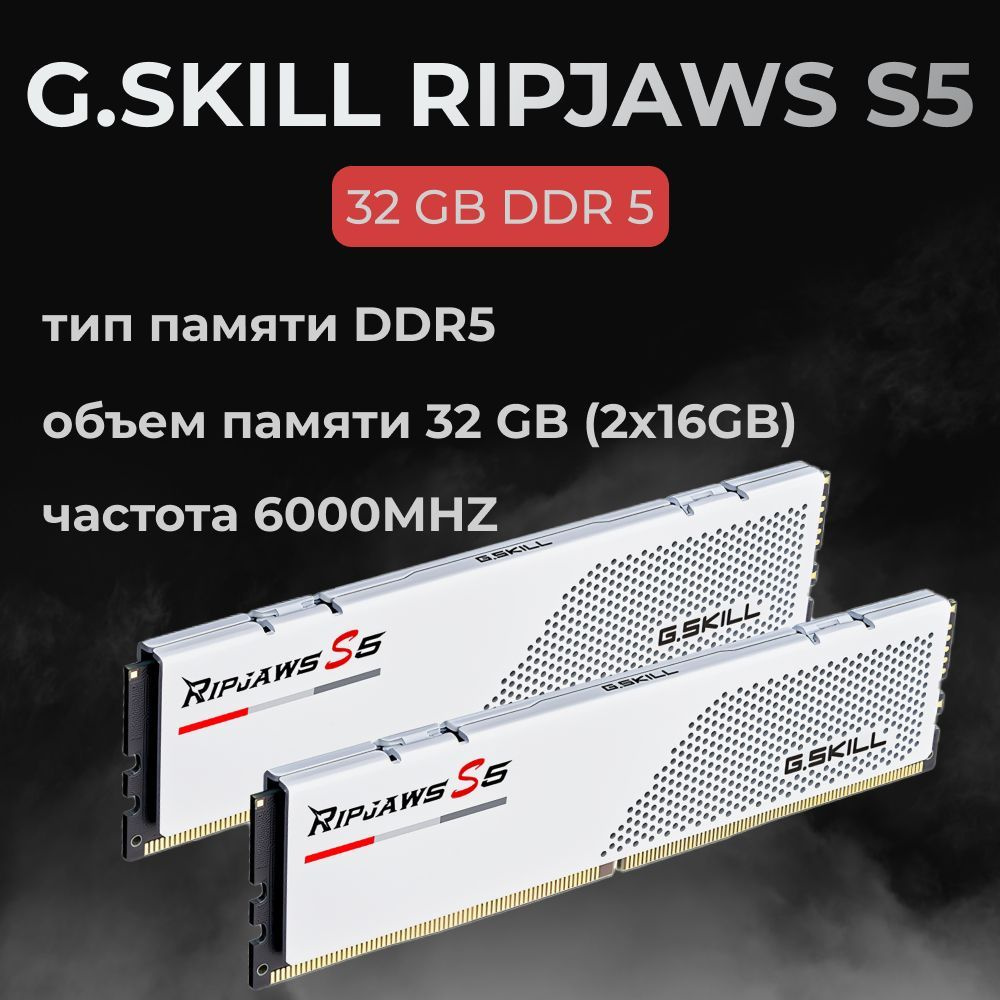 G.Skill Оперативная память DDR5 RIPJAWS S5 32GB 6000MHz CL30 (30-40-40-96) 1.35V 2x16 ГБ (F5-6000J3040F16GX2-RS5W) #1