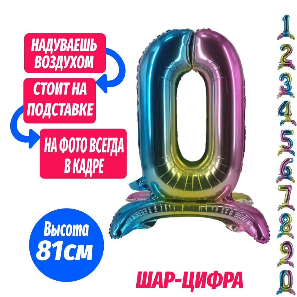 Шар цифра 0 на подставке, разноцветный 81 см #1