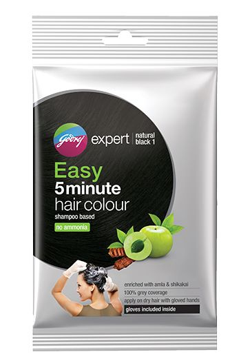 GODREJ EXPERT HAIR COLOUR SHAMPOO Шампунь для волос оттеночный, черный, 20 г  #1