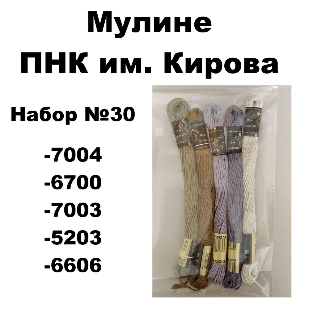 Нитки мулине ПНК им. Кирова для вышивания / Набор №30 / цвета 7004, 6700, 7003, 5203, 6606  #1