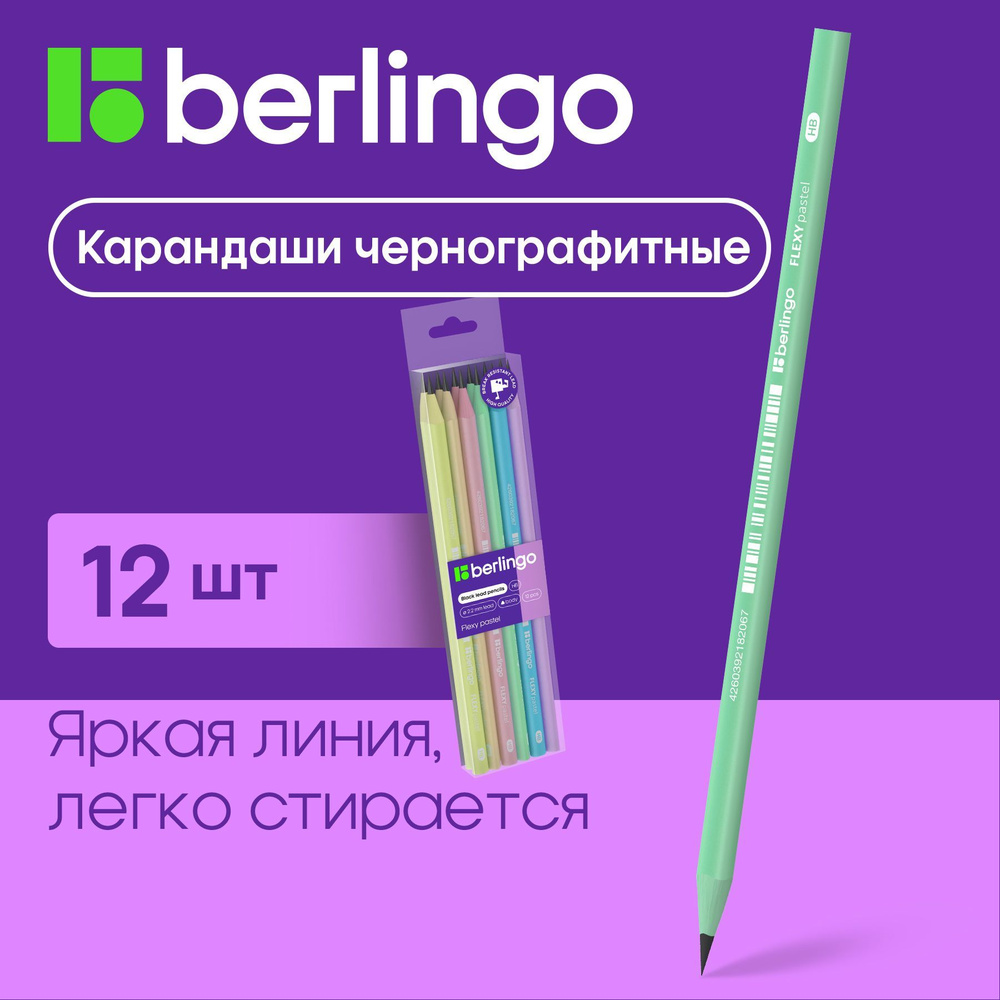 Карандаши простые чернографитные Berlingo Flexy Pastel ТМ/HB для рисования графики, скетчинга и черчения, #1