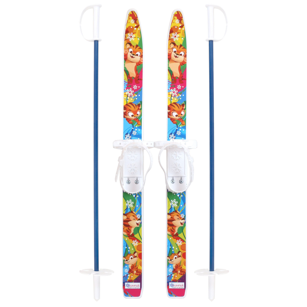 Лыжи детские Лыжики-пыжики Тигрёнок с палками стеклопластик(75/75). Уцененный товар  #1