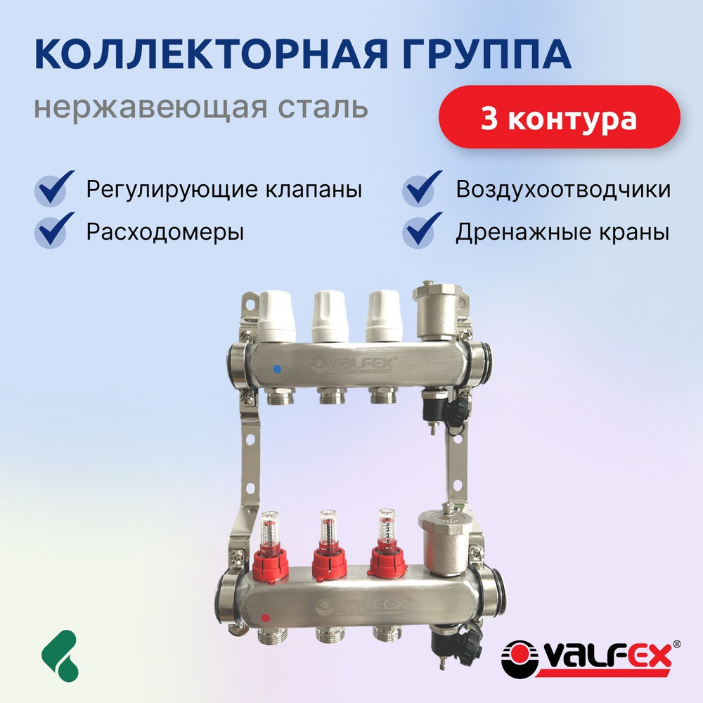 Коллекторная группа Valfex VF.586.0603 1", 3 выхода 3/4" нержавеющая сталь  #1