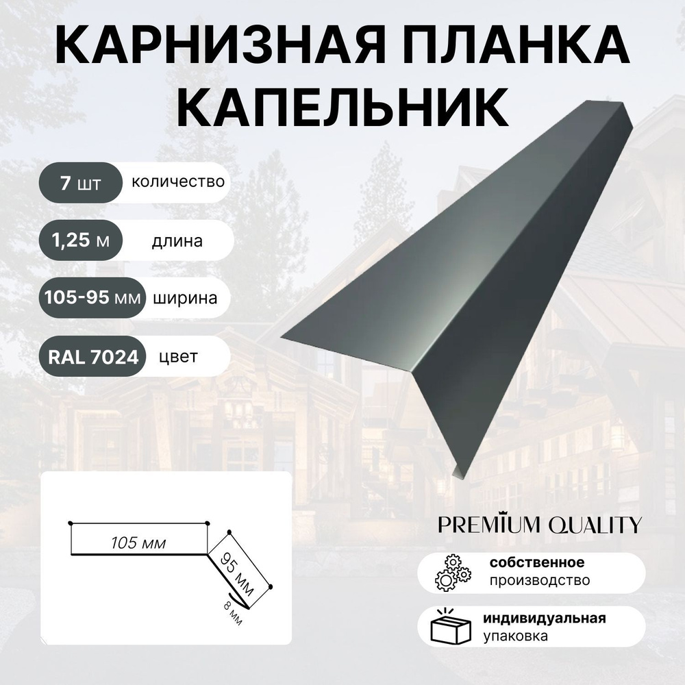 Карнизная планка капельник 105х95 1,25м 7 шт графит #1