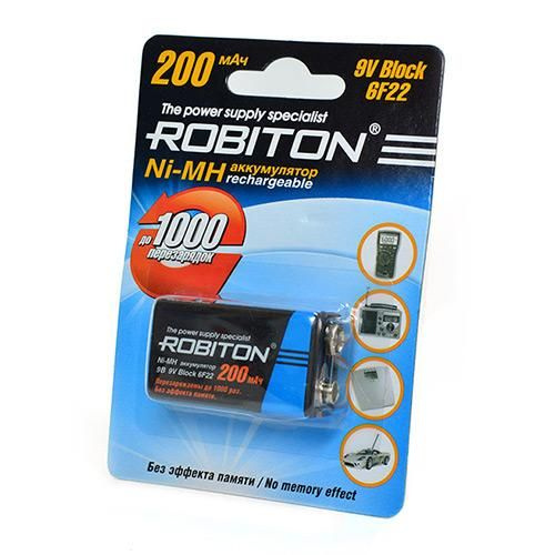 Аккумулятор Robiton 6HR61 (Крона) Ni-Mh Block 200mAh BL1 200MH9, 1шт. #1