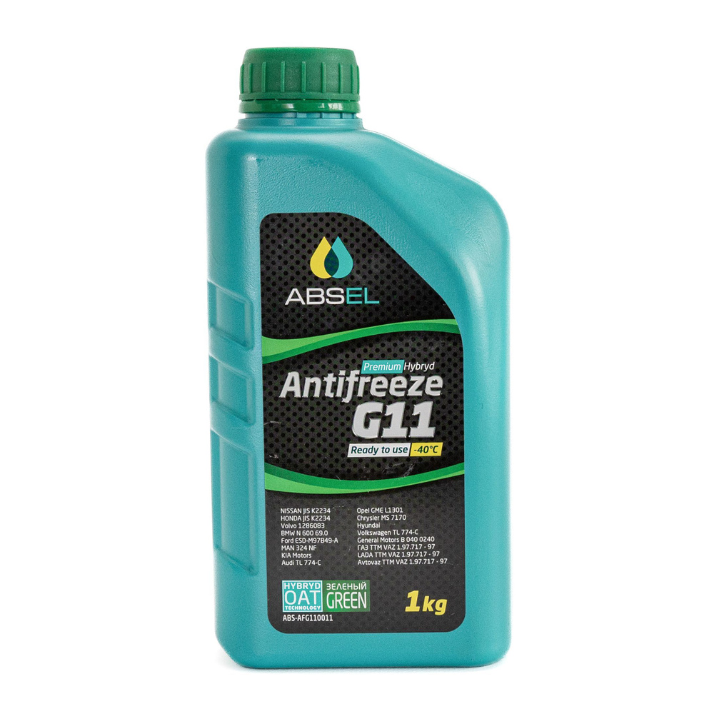 Охлаждающая жидкость ABSEL Антифриз гибридный G11 Зеленый -40C 1 кг ANTIFREEZE GREEN ABSAFG110011 ASTM #1