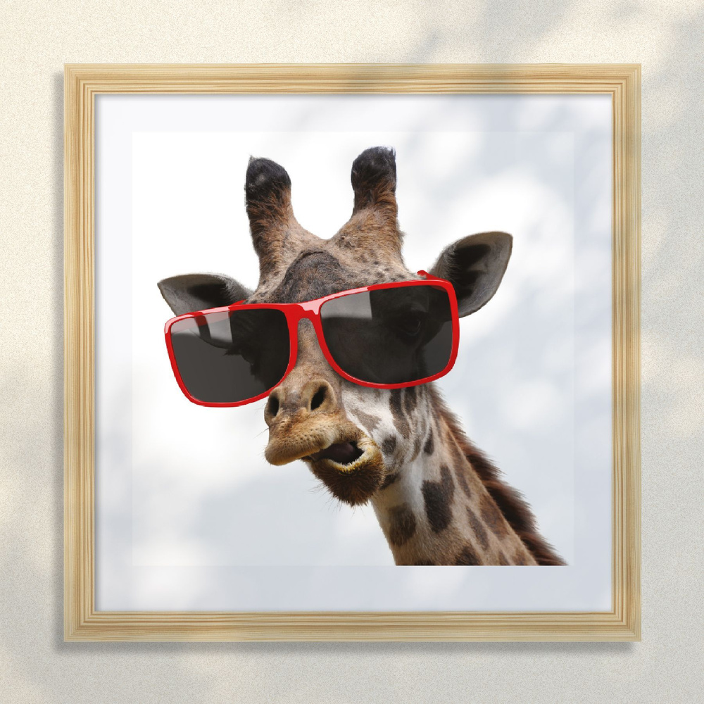 Картина в раме Postermarket "Жираф в очках", 40 х 40 см #1