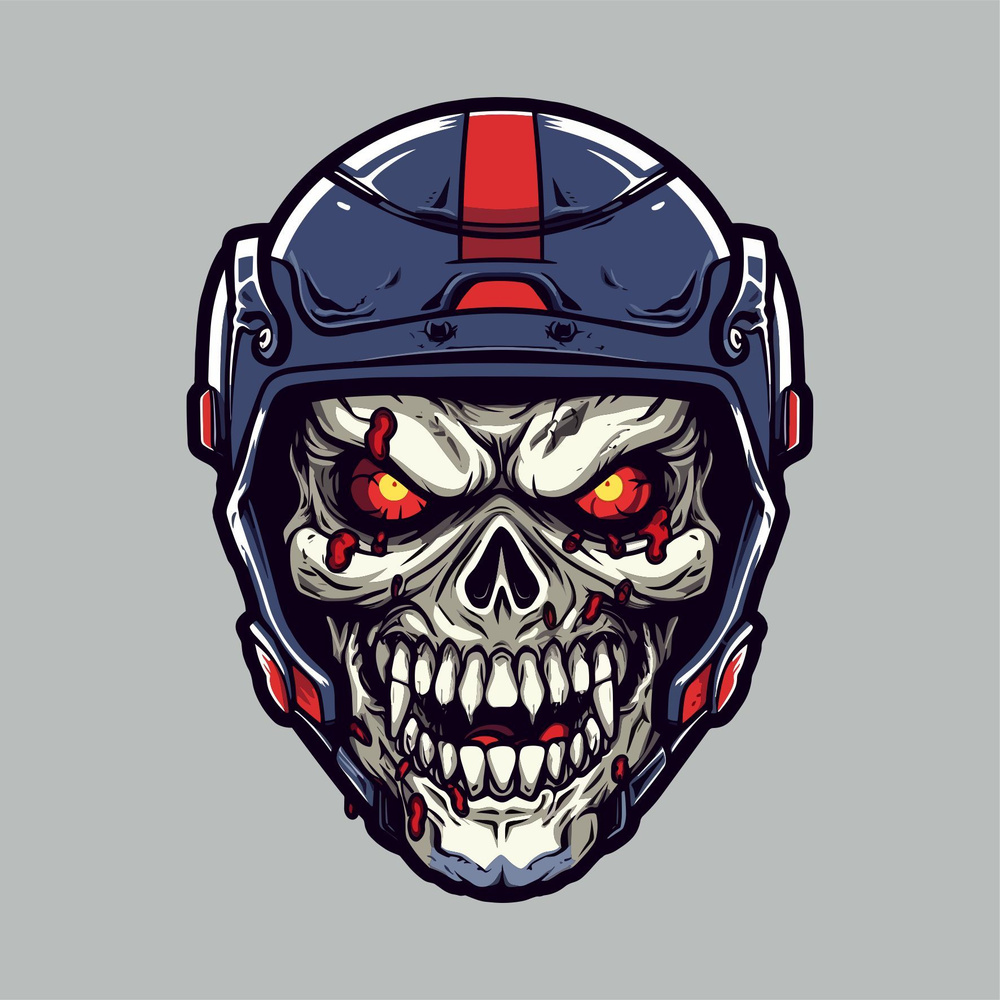 Наклейка Череп зомби в шлеме 15x12 см #1