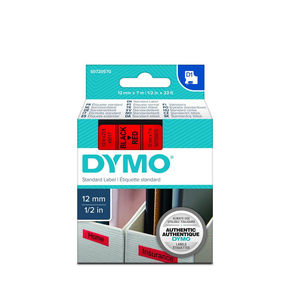 Лента Dymo D1 S0720570/45017 для принтеров серии Label Manager (черный на красном, 12 мм, длина 7 м) #1