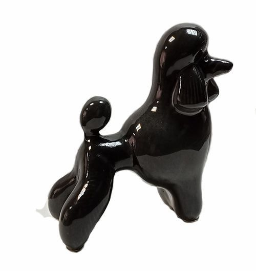 Пудель стоит черный (стриженный наполовину) Фарфоровая статуэтка собаки  #1
