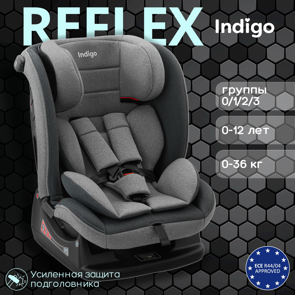Автокресло детское Indigo REFLEX AY913 растущее 0-36 кг, группа 0,1,2,3, светло-серый, серый  #1