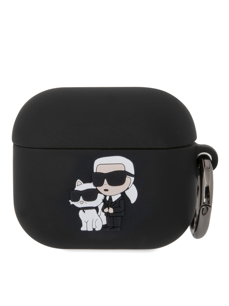 Чехол Karl Lagerfeld Silicone для наушников Apple Airpods 3 / Аирподс 3 силиконовый, с карабином, с принтом #1