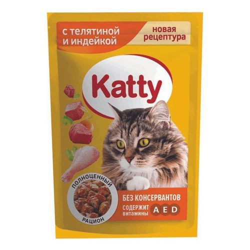 Влажный корм Katty с телятиной и индейкой в соусе для кошек 85 г (10 шт)  #1