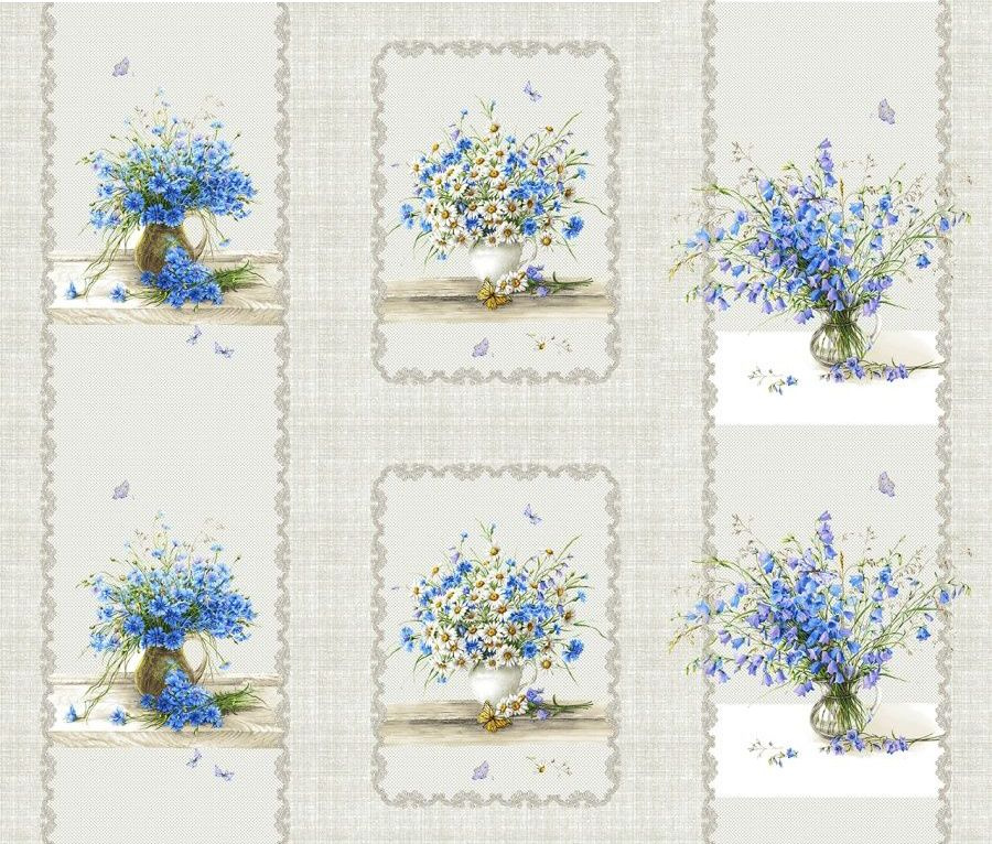 Ткань рогожка Полевые цветы 1.5*1.3 м (3 принта по 2 шт) #1