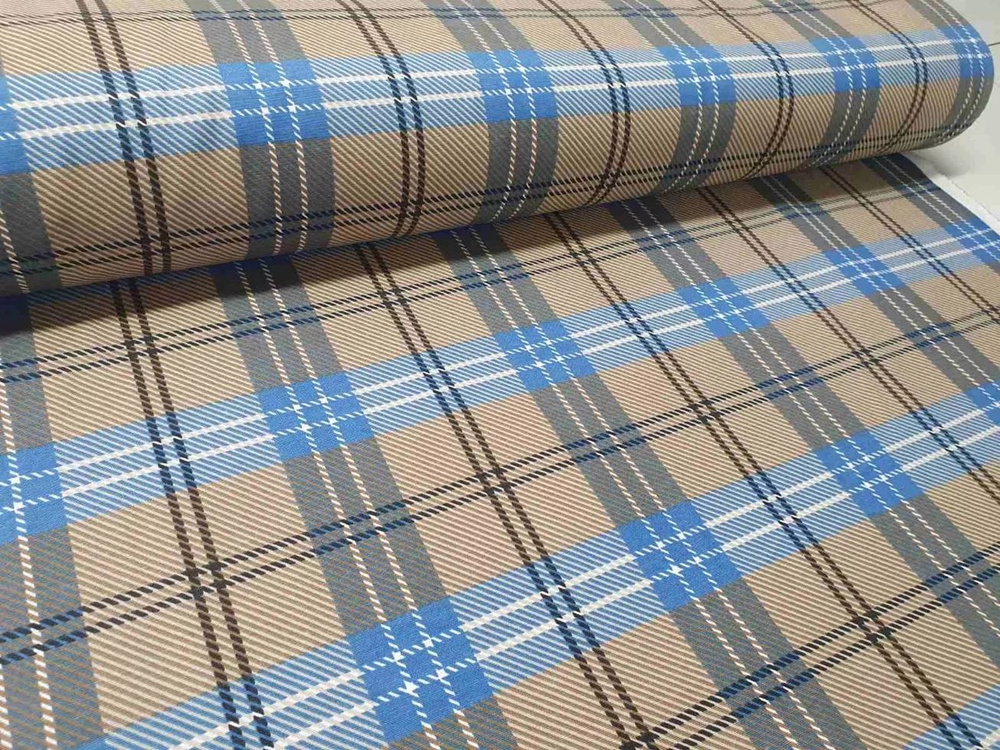 Ткань DUCK с водоотталкивающей пропиткой, 100*180 см, принт Шотландская рубашка цвет бежевый-синий  #1