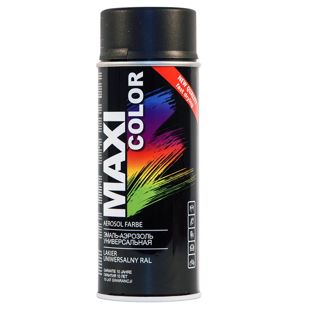 MAXI COLOR Аэрозольная краска Быстросохнущая, Огнестойкая, до +35°, Базовая, Матовое покрытие, 0.4 л, #1
