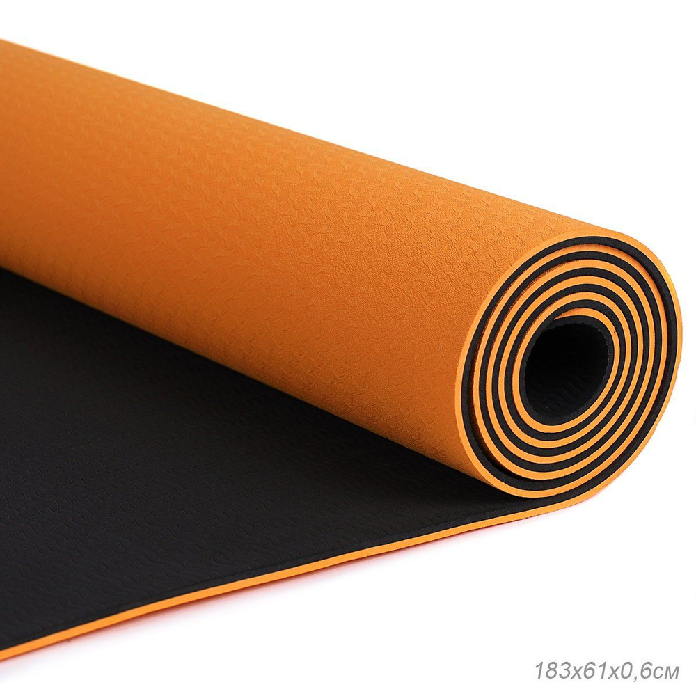 Коврик для йоги и фитнеса спортивный гимнастический двухслойный 183х61х0,6 см, оранжевый  #1