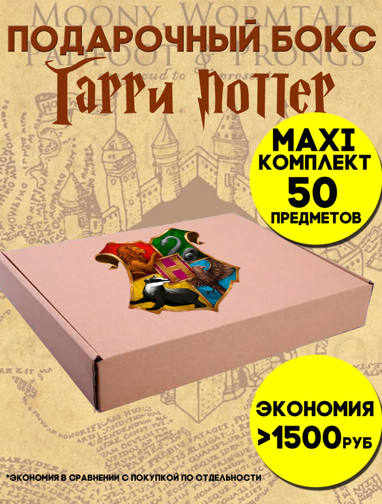 Подарочный бокс Гарри Поттер комплект шоппер значки статуэтки (50 предметов)  #1