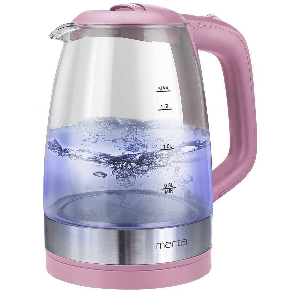 Чайник электрический MARTA MT-1098 стеклянный с подсветкой, розовый опал  #1