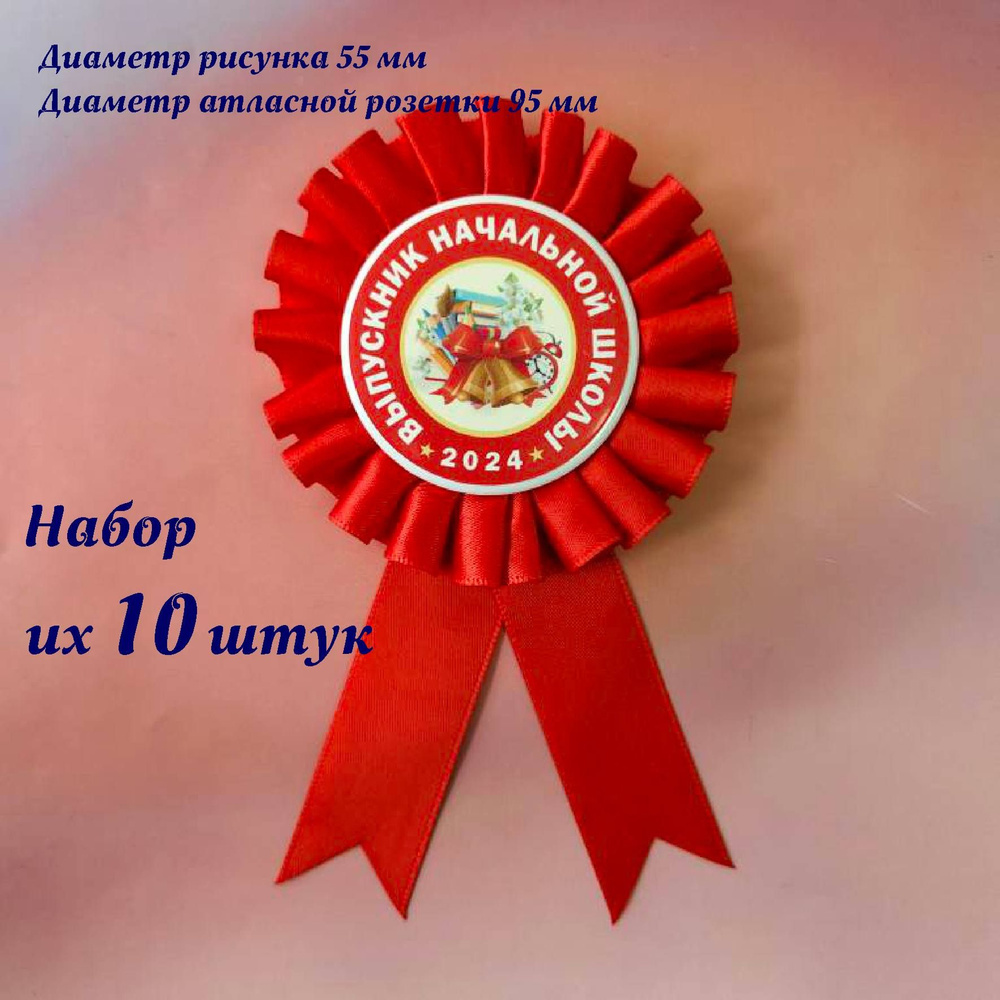 Значок "Выпускник начальной школы 06", розетка, медаль, награда. В наборе 10 штук.  #1