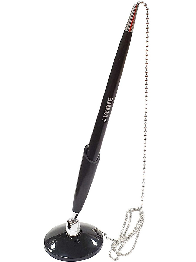 Ручка шариковая на самоклеящейся подставке d0,7 мм, с металлической цепочкой, черный непрозрачный корпус, #1