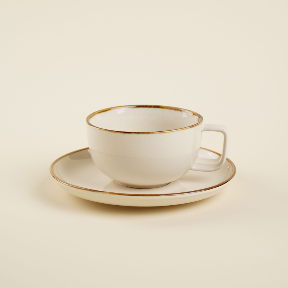Чайная пара SL Home "Леггеро", чашка 300 мл, блюдце 16,5 см, цвет бежевый  #1